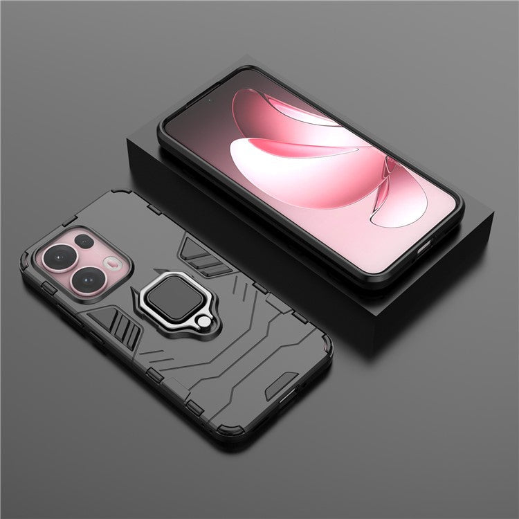 For Oppo Reno13 Pro 5G Case PC + TPU Protective Phone Cover with Ring Kickstand - Black