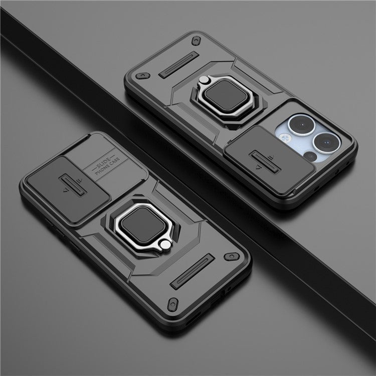 For Oppo Reno13 5G (Global) Case PC + TPU Kickstand Phone Protector with Lens Cover - Black
