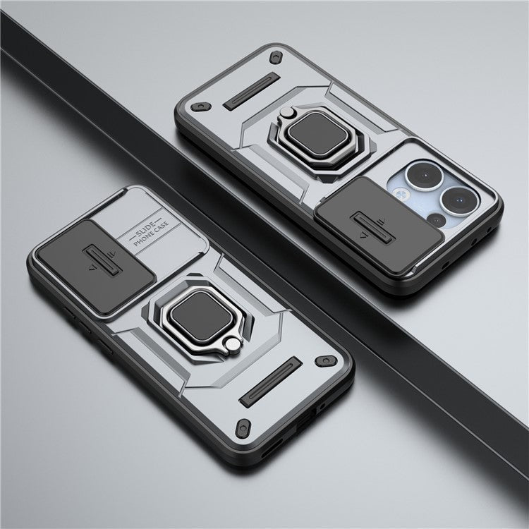 For Oppo Reno13 5G (Global) Case PC + TPU Kickstand Phone Protector with Lens Cover - Grey