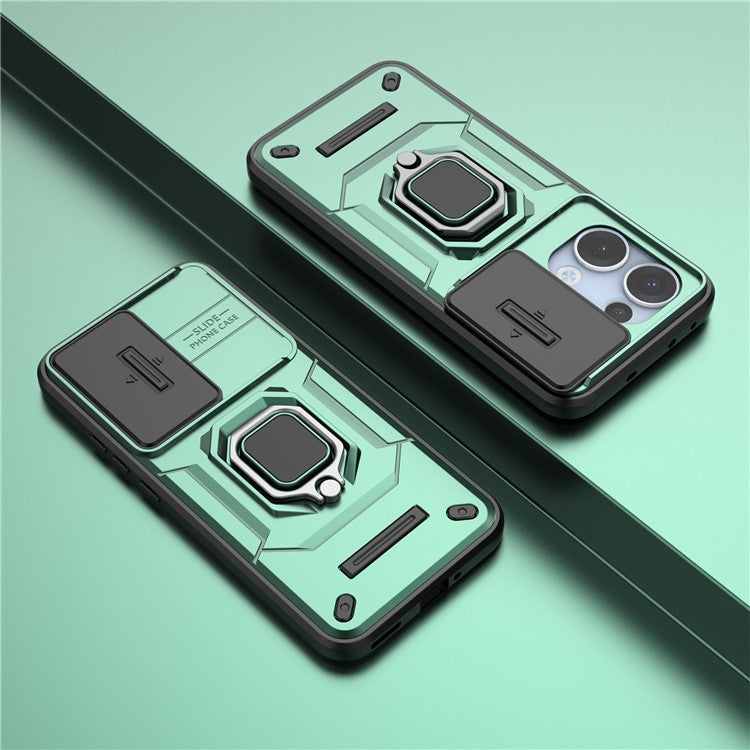 For Oppo Reno13 5G (Global) Case PC + TPU Kickstand Phone Protector with Lens Cover - Green