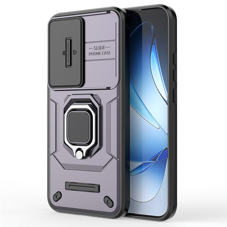 For Oppo Reno13 5G (Global) Case PC + TPU Kickstand Phone Protector with Lens Cover - Purple