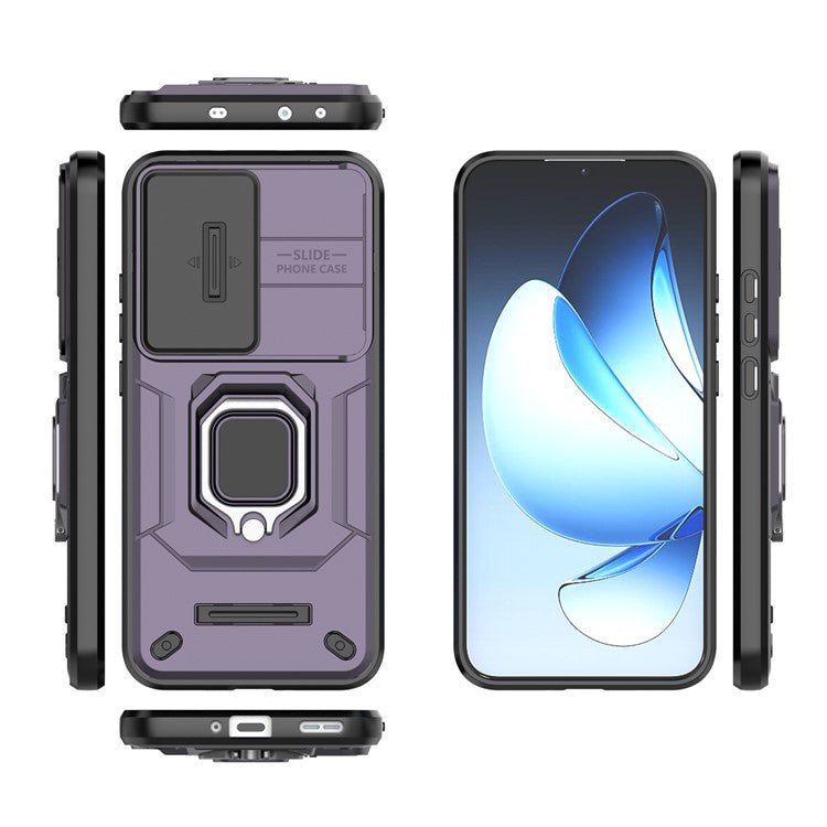 For Oppo Reno13 5G (Global) Case PC + TPU Kickstand Phone Protector with Lens Cover - Purple
