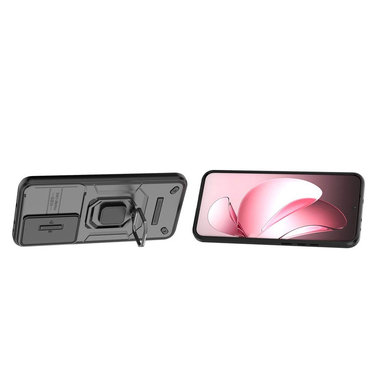 For Oppo Reno13 Pro 5G Case PC + TPU Kickstand Phone Protector with Lens Cover - Black