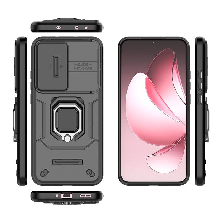 For Oppo Reno13 Pro 5G Case PC + TPU Kickstand Phone Protector with Lens Cover - Black