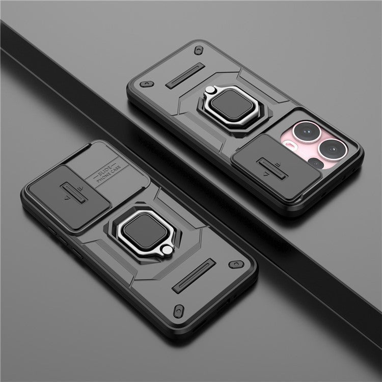 For Oppo Reno13 Pro 5G Case PC + TPU Kickstand Phone Protector with Lens Cover - Black