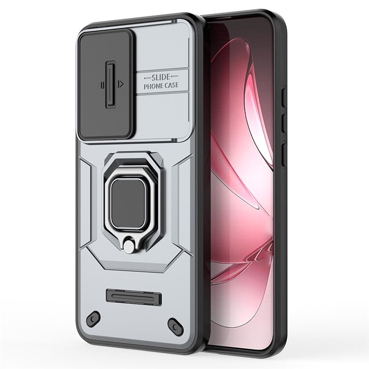 For Oppo Reno13 Pro 5G Case PC + TPU Kickstand Phone Protector with Lens Cover - Grey
