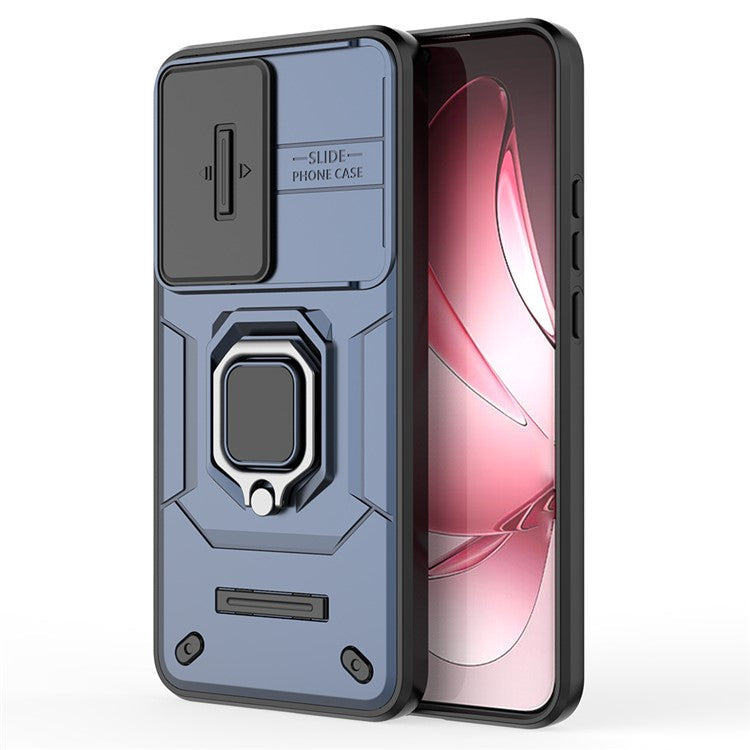 For Oppo Reno13 Pro 5G Case PC + TPU Kickstand Phone Protector with Lens Cover - Blue
