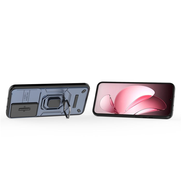 For Oppo Reno13 Pro 5G Case PC + TPU Kickstand Phone Protector with Lens Cover - Blue