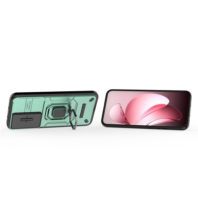For Oppo Reno13 Pro 5G Case PC + TPU Kickstand Phone Protector with Lens Cover - Green