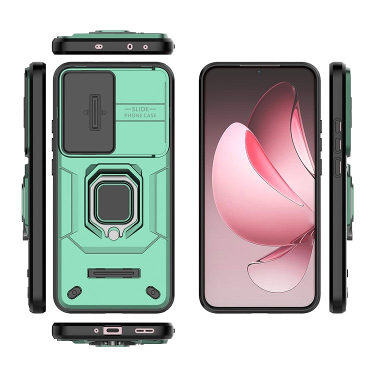 For Oppo Reno13 Pro 5G Case PC + TPU Kickstand Phone Protector with Lens Cover - Green