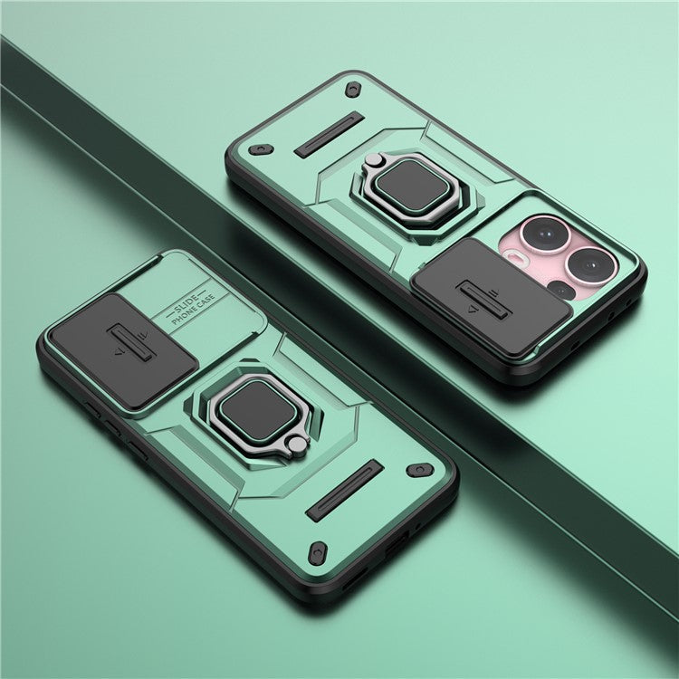 For Oppo Reno13 Pro 5G Case PC + TPU Kickstand Phone Protector with Lens Cover - Green