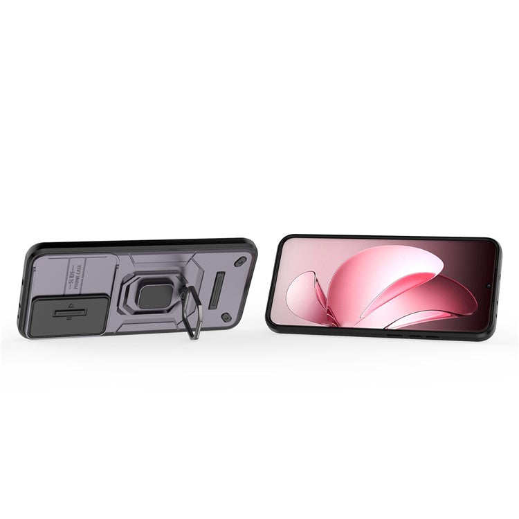For Oppo Reno13 Pro 5G Case PC + TPU Kickstand Phone Protector with Lens Cover - Purple