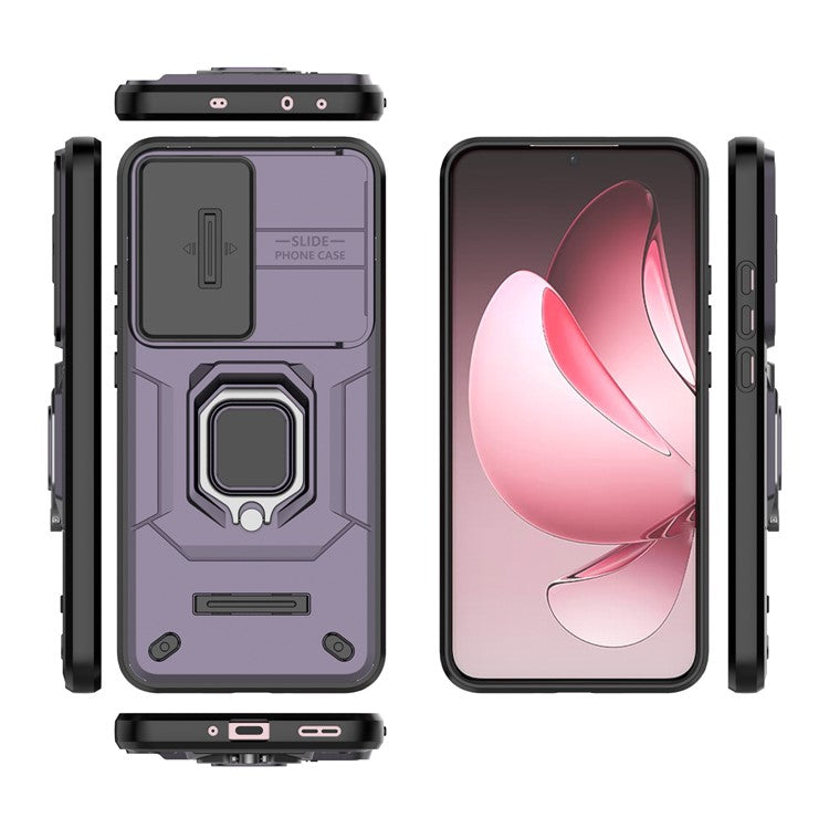 For Oppo Reno13 Pro 5G Case PC + TPU Kickstand Phone Protector with Lens Cover - Purple