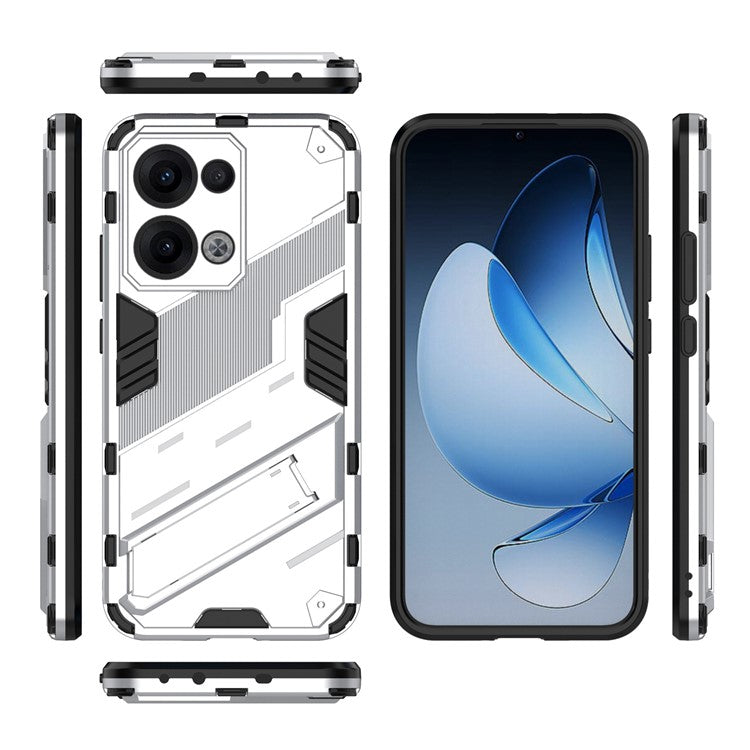 For Oppo Reno13 5G (Global) Case PC + TPU Shockproof Phone Cover with Kickstand - White