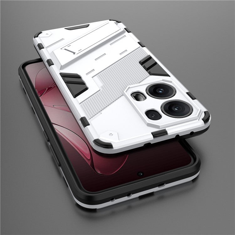 For Oppo Reno13 Pro 5G Case PC + TPU Shockproof Phone Cover with Kickstand - White