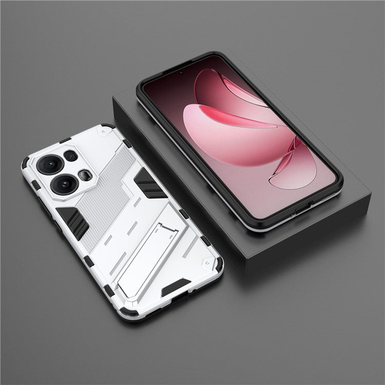 For Oppo Reno13 Pro 5G Case PC + TPU Shockproof Phone Cover with Kickstand - White