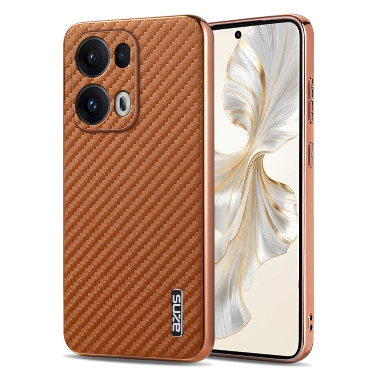 AZNS For Oppo Reno13 Pro 5G Case Electroplating Carbon Fiber Texture PU + TPU Phone Cover - Brown