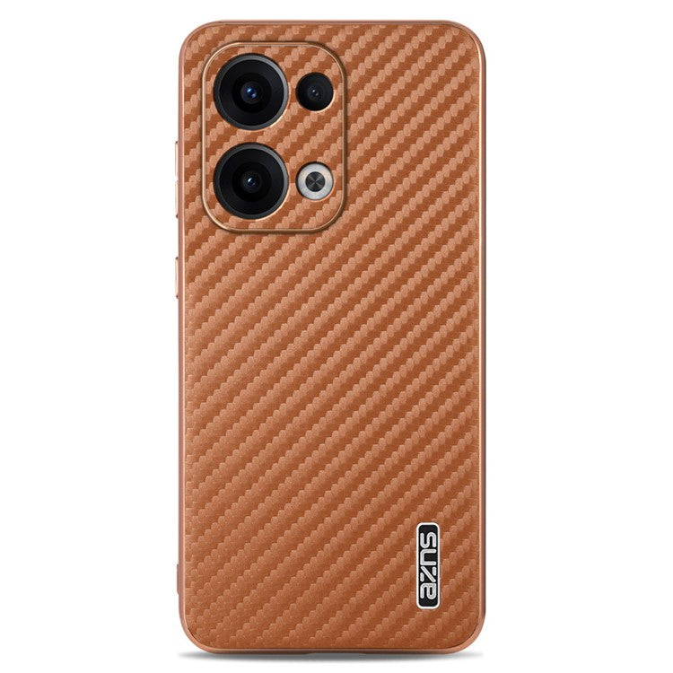 AZNS For Oppo Reno13 5G (Global) Case Electroplating Carbon Fiber Texture PU + TPU Phone Cover - Brown