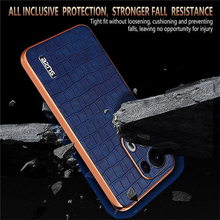 AZNS For Oppo Reno13 Pro 5G Case Electroplating Crocodile Texture PU + TPU Phone Cover - Blue