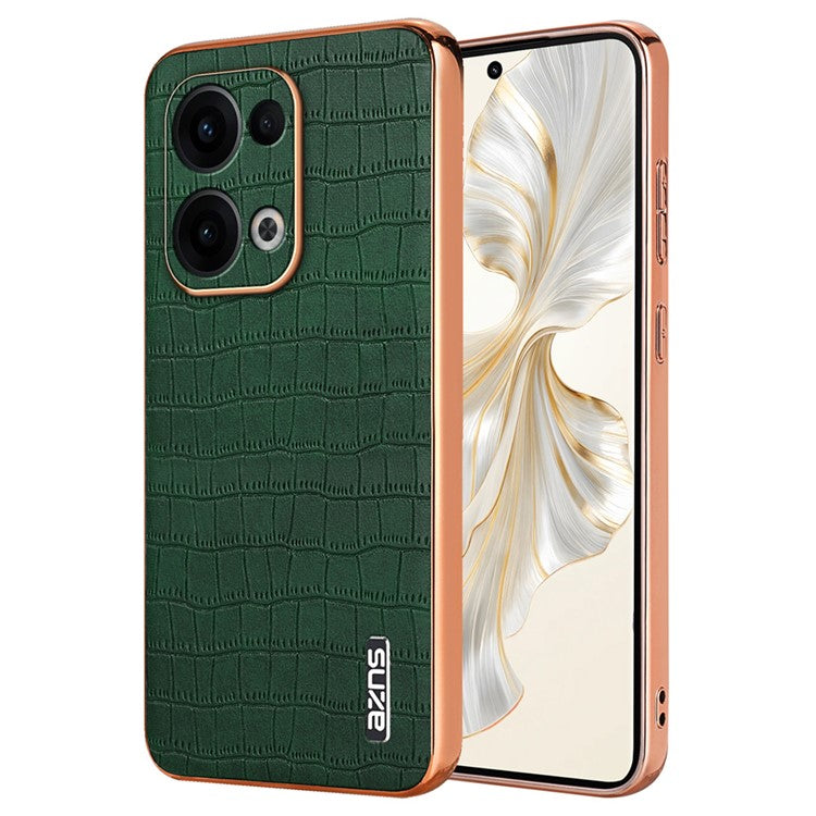 AZNS For Oppo Reno13 5G (Global) Case Electroplating Crocodile Texture PU + TPU Phone Cover - Green