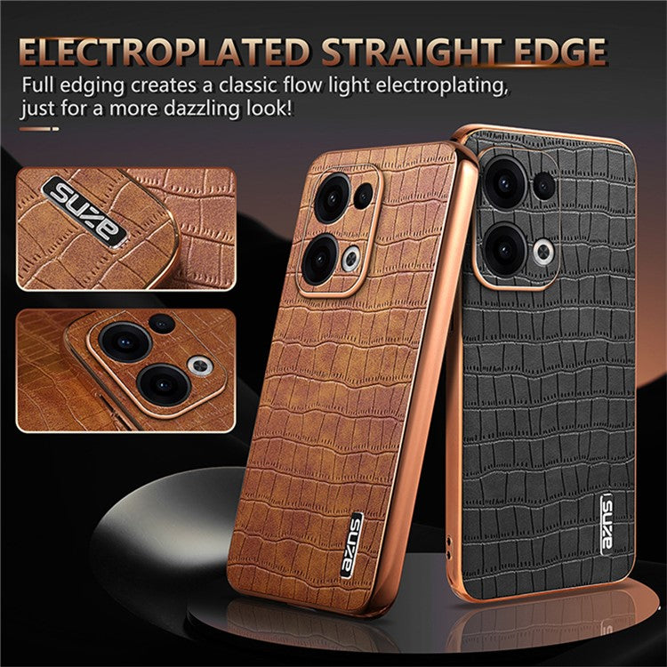 AZNS For Oppo Reno13 5G (Global) Case Electroplating Crocodile Texture PU + TPU Phone Cover - Blue