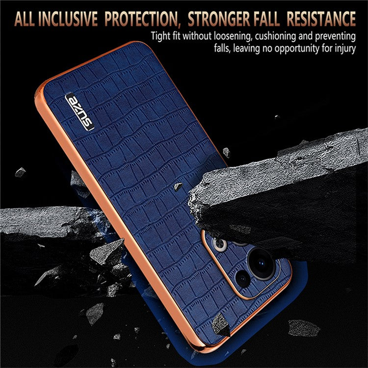 AZNS For Oppo Reno13 5G (Global) Case Electroplating Crocodile Texture PU + TPU Phone Cover - Blue