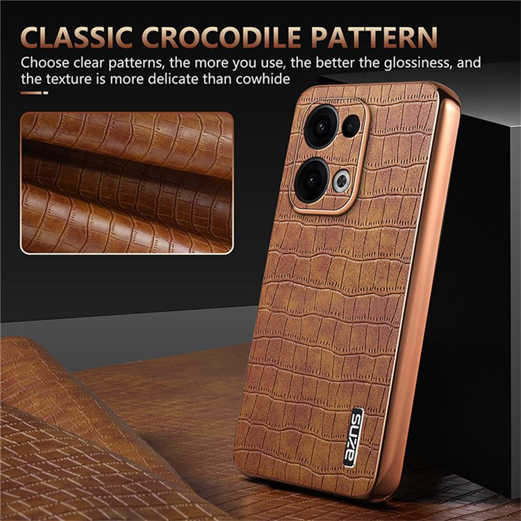 AZNS For Oppo Reno13 5G (Global) Case Electroplating Crocodile Texture PU + TPU Phone Cover - White