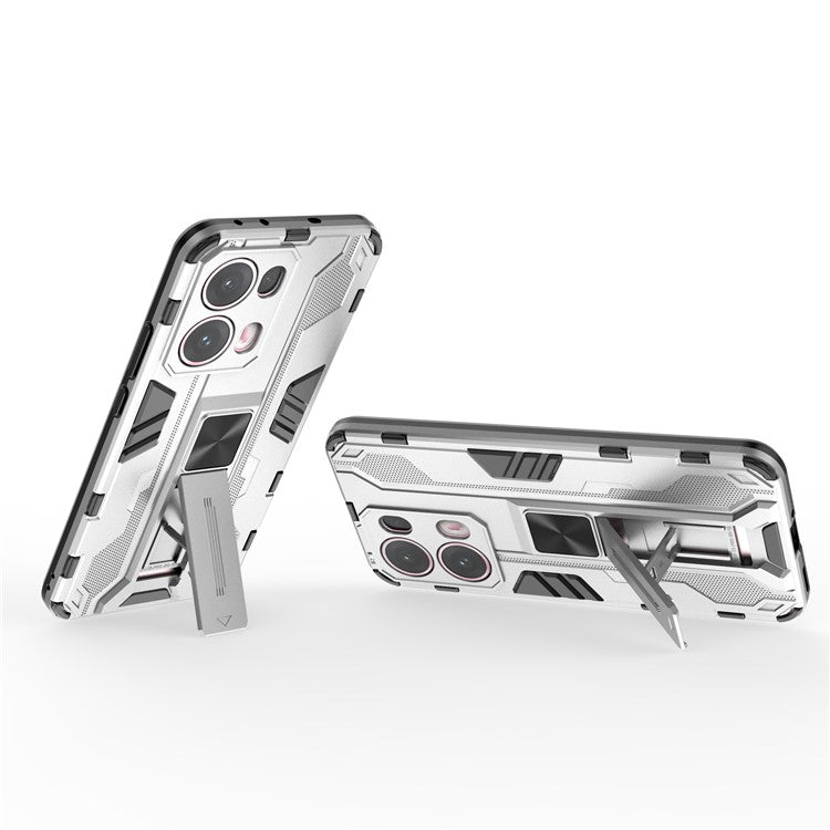 For Oppo Reno13 Pro 5G Case PC + TPU Shockproof Phone Cover with Kickstand - Silver