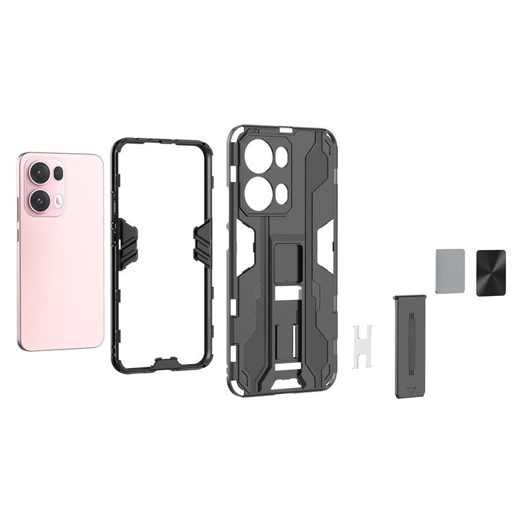 For Oppo Reno13 Pro 5G Case PC + TPU Shockproof Phone Cover with Kickstand - Silver