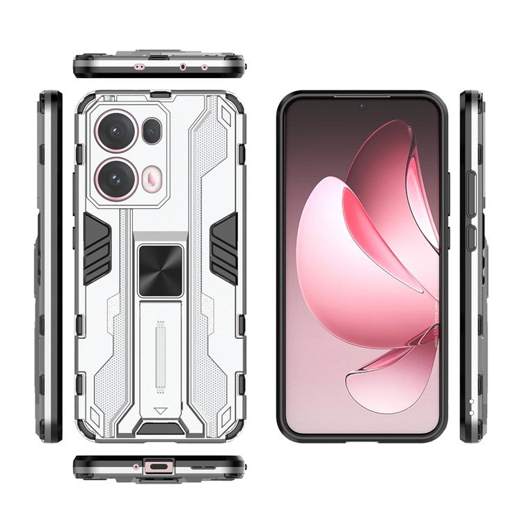 For Oppo Reno13 Pro 5G Case PC + TPU Shockproof Phone Cover with Kickstand - Silver
