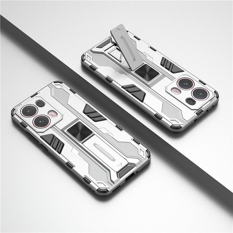 For Oppo Reno13 Pro 5G Case PC + TPU Shockproof Phone Cover with Kickstand - Silver