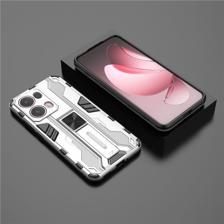For Oppo Reno13 Pro 5G Case PC + TPU Shockproof Phone Cover with Kickstand - Silver