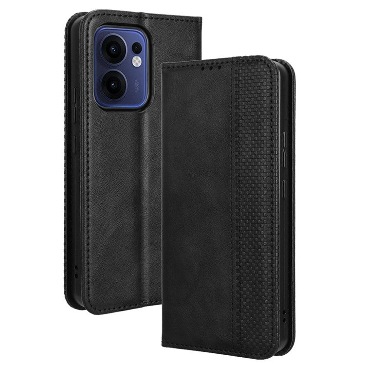 For Oppo Reno13 F 5G  /  Reno13 F 4G Leather Case Wallet Stand Retro Texture Phone Cover - Black