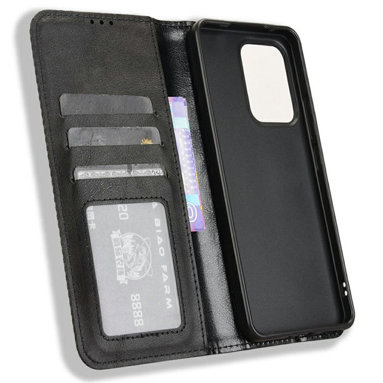 For Oppo Reno13 F 5G  /  Reno13 F 4G Leather Case Wallet Stand Retro Texture Phone Cover - Black