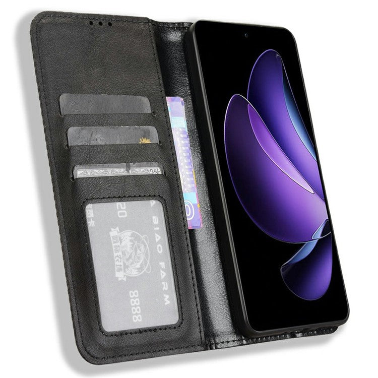 For Oppo Reno13 F 5G  /  Reno13 F 4G Leather Case Wallet Stand Retro Texture Phone Cover - Black