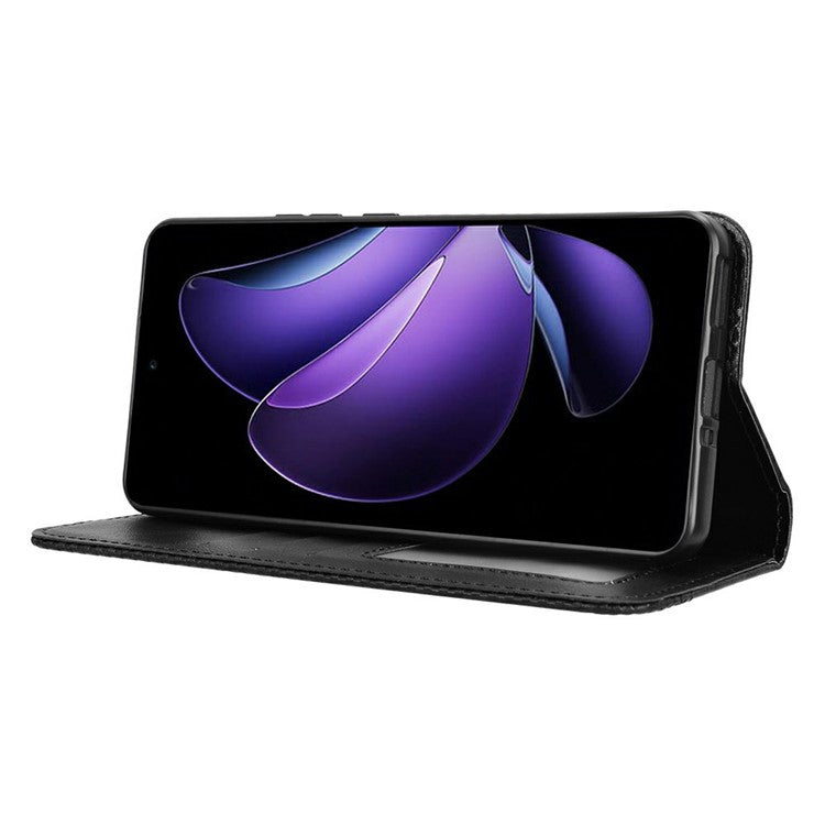 For Oppo Reno13 F 5G  /  Reno13 F 4G Leather Case Wallet Stand Retro Texture Phone Cover - Black