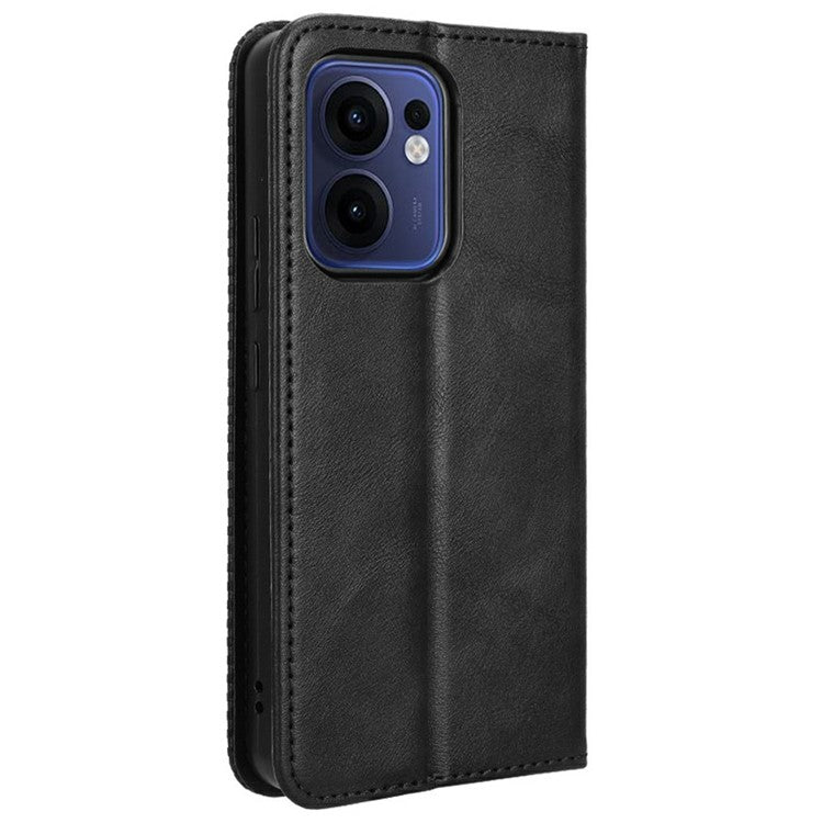 For Oppo Reno13 F 5G  /  Reno13 F 4G Leather Case Wallet Stand Retro Texture Phone Cover - Black