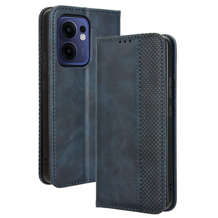 For Oppo Reno13 F 5G  /  Reno13 F 4G Leather Case Wallet Stand Retro Texture Phone Cover - Blue