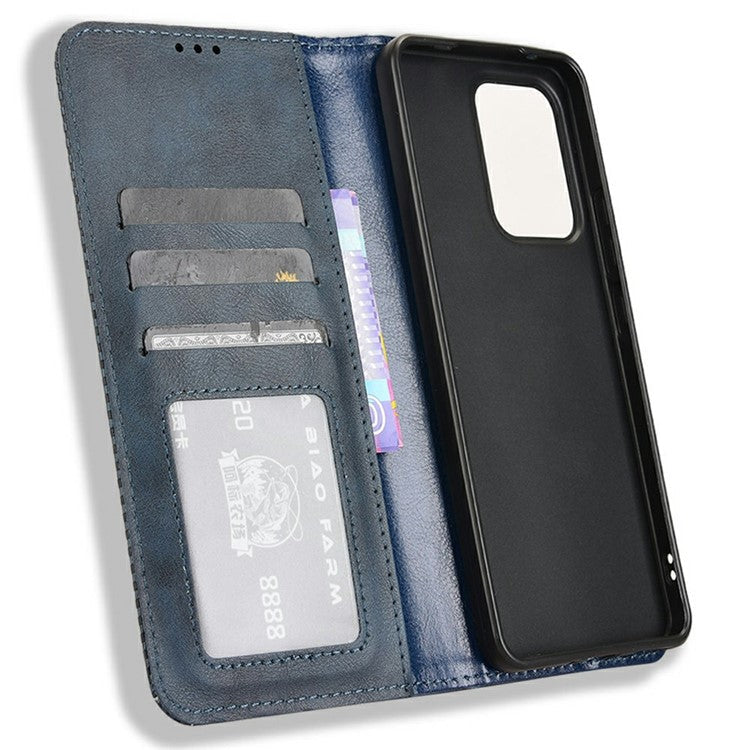 For Oppo Reno13 F 5G  /  Reno13 F 4G Leather Case Wallet Stand Retro Texture Phone Cover - Blue