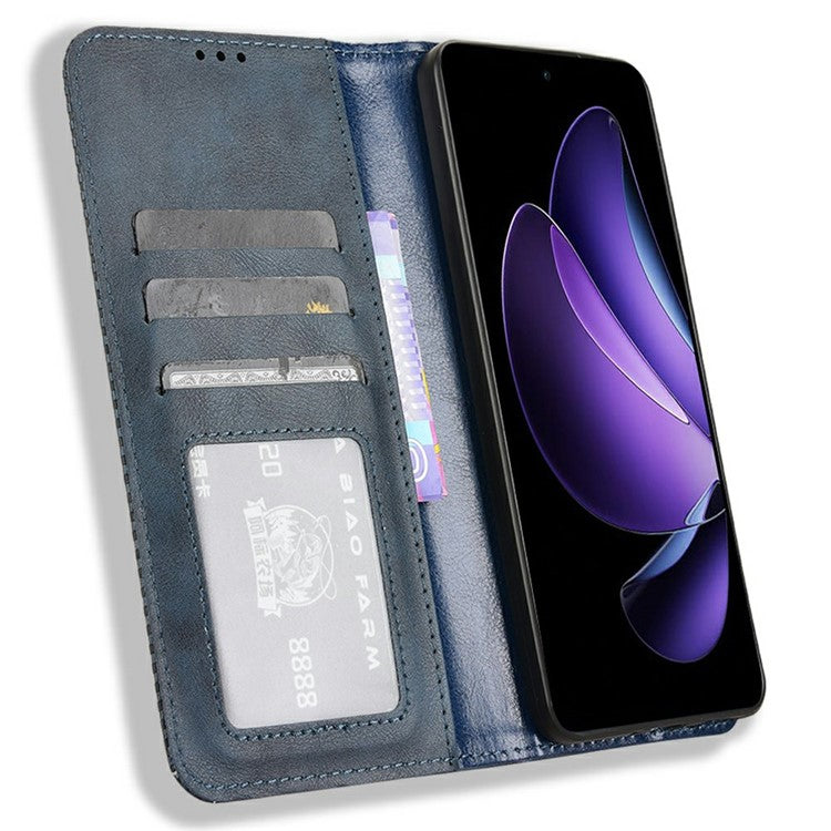 For Oppo Reno13 F 5G  /  Reno13 F 4G Leather Case Wallet Stand Retro Texture Phone Cover - Blue