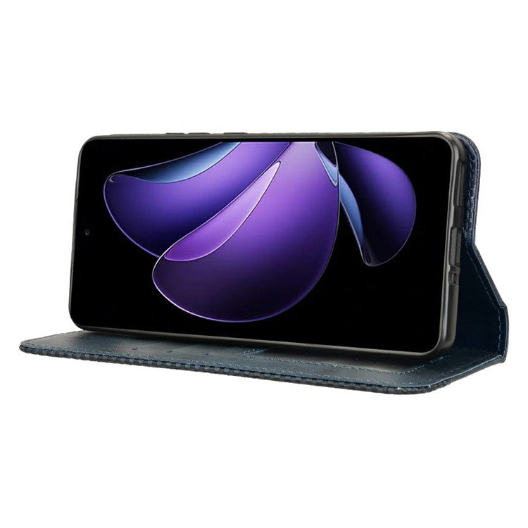 For Oppo Reno13 F 5G  /  Reno13 F 4G Leather Case Wallet Stand Retro Texture Phone Cover - Blue