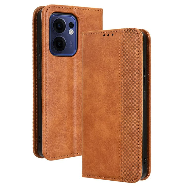 For Oppo Reno13 F 5G  /  Reno13 F 4G Leather Case Wallet Stand Retro Texture Phone Cover - Brown