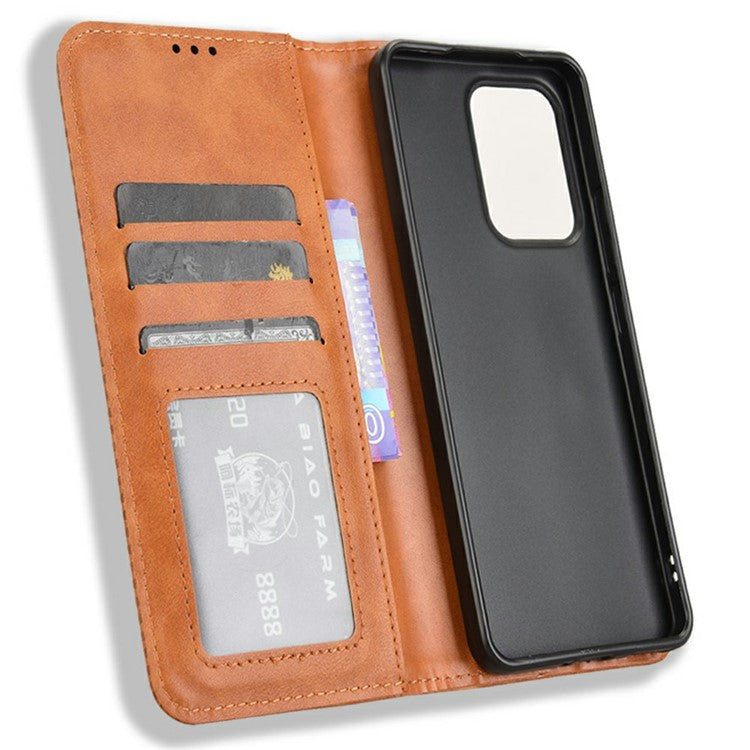 For Oppo Reno13 F 5G  /  Reno13 F 4G Leather Case Wallet Stand Retro Texture Phone Cover - Brown