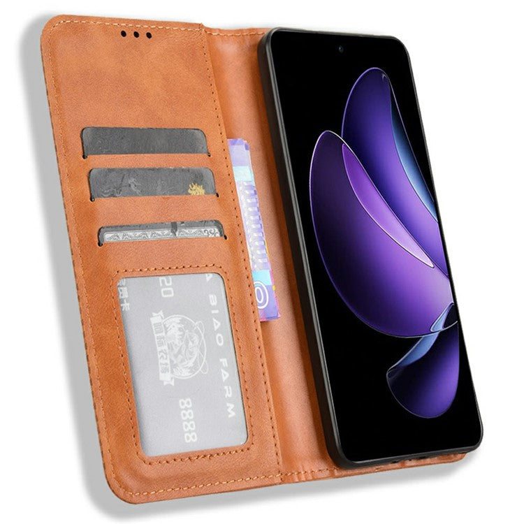 For Oppo Reno13 F 5G  /  Reno13 F 4G Leather Case Wallet Stand Retro Texture Phone Cover - Brown