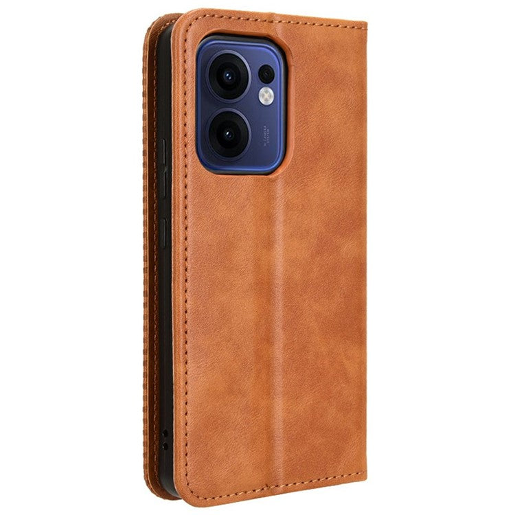 For Oppo Reno13 F 5G  /  Reno13 F 4G Leather Case Wallet Stand Retro Texture Phone Cover - Brown