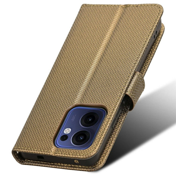 For Oppo Reno13 F 5G  /  Reno13 F 4G Case PU Leather Diamond Texture Wallet Phone Cover - Brown