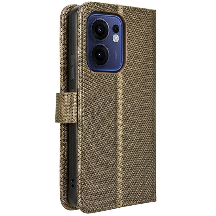For Oppo Reno13 F 5G  /  Reno13 F 4G Case PU Leather Diamond Texture Wallet Phone Cover - Brown