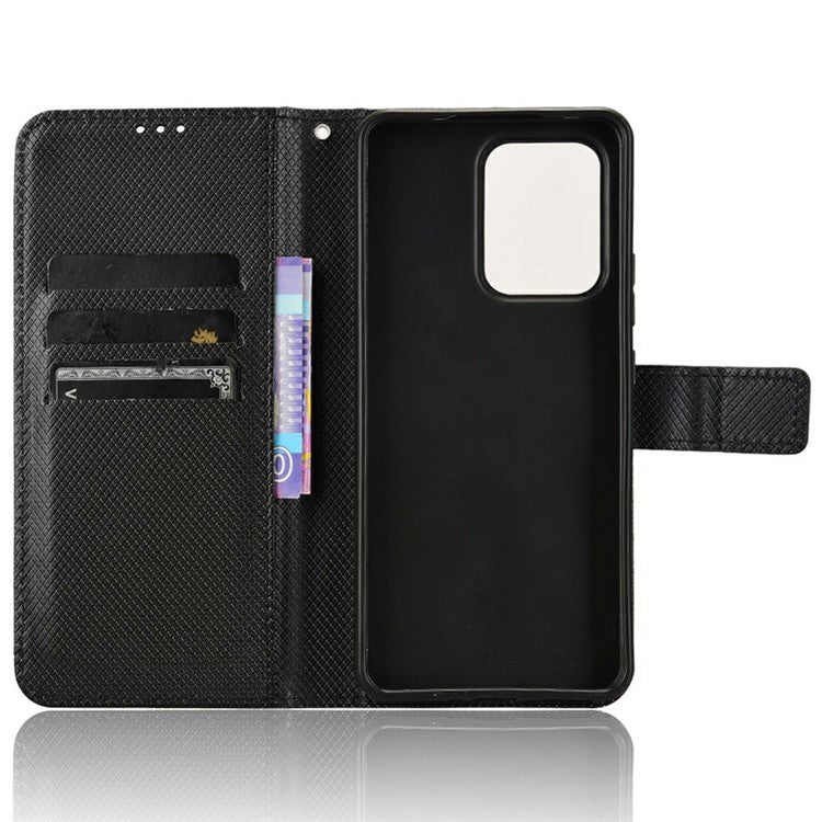 For Oppo Reno13 F 5G  /  Reno13 F 4G Case PU Leather Diamond Texture Wallet Phone Cover - Black