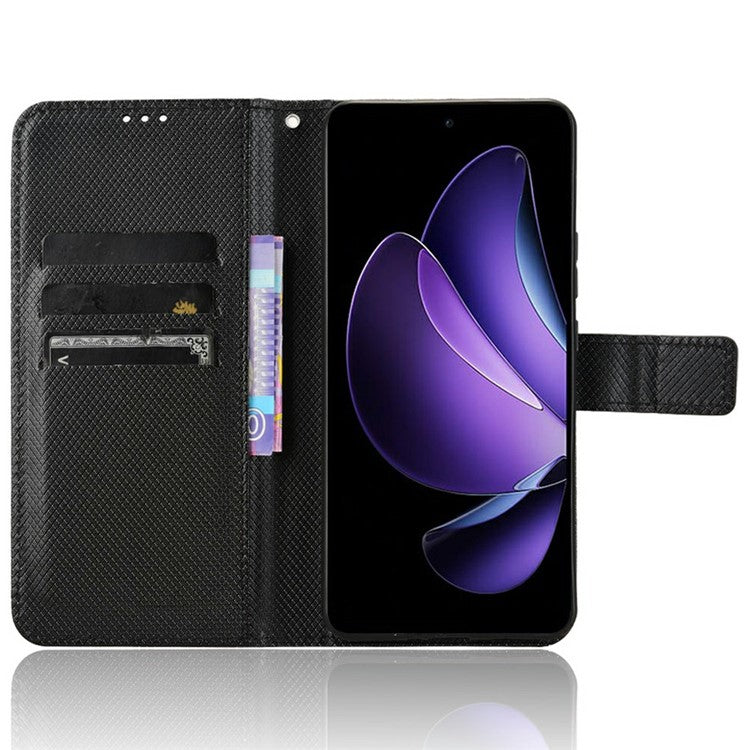 For Oppo Reno13 F 5G  /  Reno13 F 4G Case PU Leather Diamond Texture Wallet Phone Cover - Black