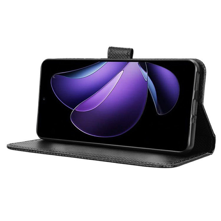 For Oppo Reno13 F 5G  /  Reno13 F 4G Case PU Leather Diamond Texture Wallet Phone Cover - Black